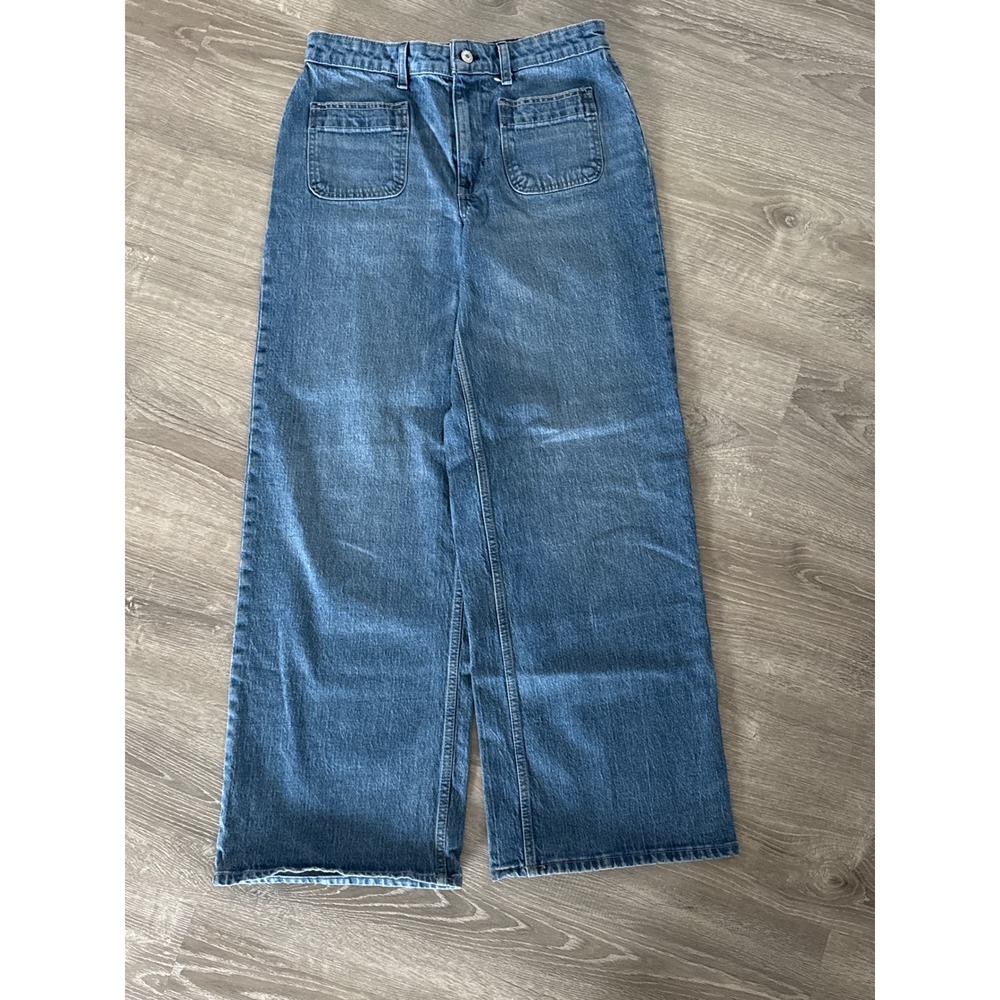 Free Assembly Womens High Rise Wide Leg‎ Utility Patch Pocket Jeans Blue Size 10